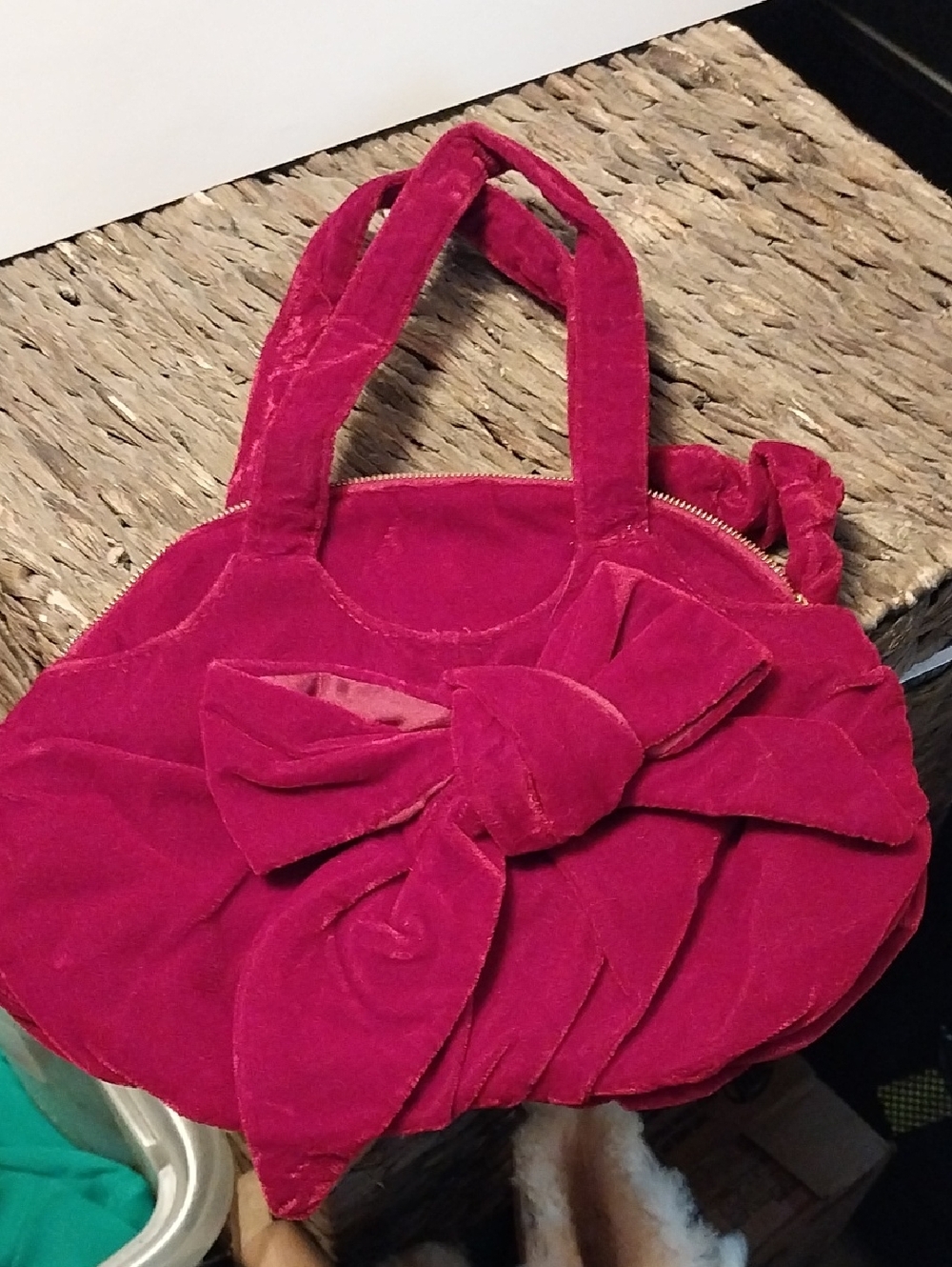 Bath And Body Works Plush Velvet Bow Tote Bag in Deep Red